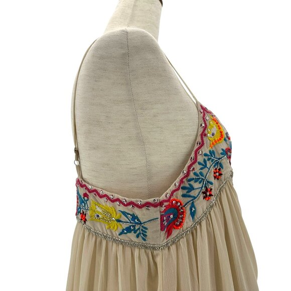 NEW Boston Proper Womens Small Dress Embroidered Floral Maxi Multicolor Beige - Picture 4 of 11